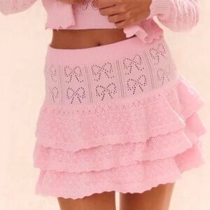 LoveShackFancy Baudin Bow Pointelle Mini Skirt